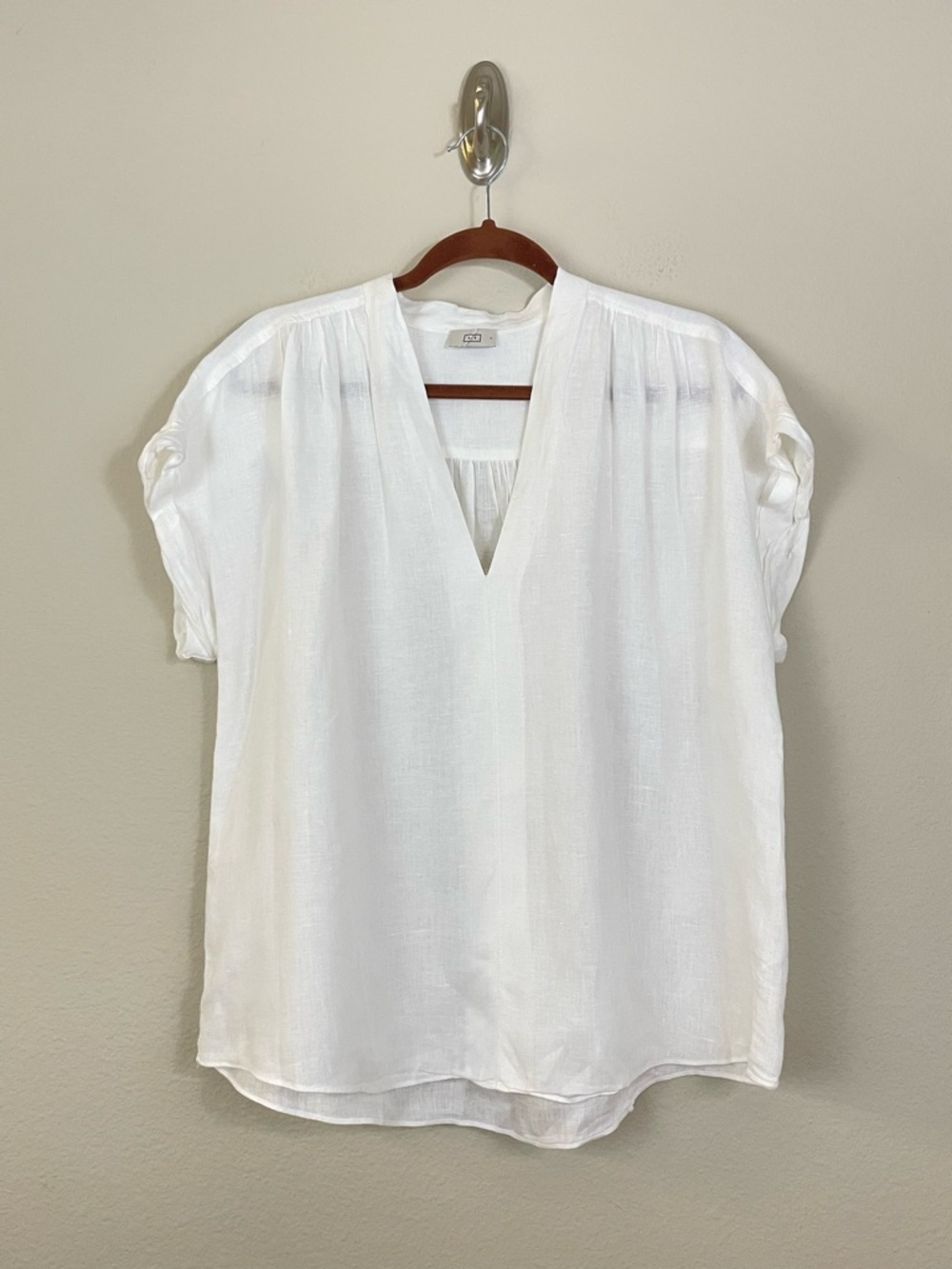 AYR The Daybreak Top in White Irish Line V Neck Popover Blouse Size Large - Picture 2 of 6